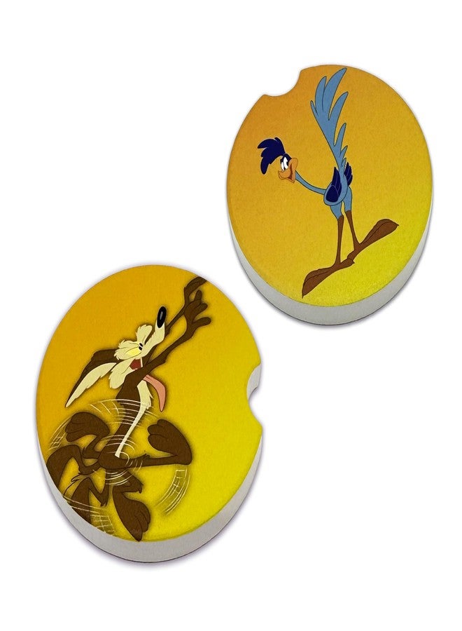 Elektroplate Officially Licensed Looney Tunes Wile E. Coyote & The Road Runner Auto Ceramic Coasters (2.6") | Universal Fit for All Cars, Trucks, SUVs, and More | Absorbent Non-Slip Durable | Set of 2 - Image 1